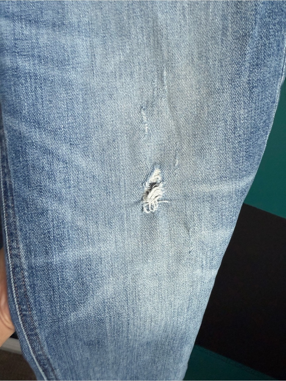 Denim Forum Light Blue Denim Jeans with Tan Stitching The Arlo Highrise Straight - Picture 3 of 14